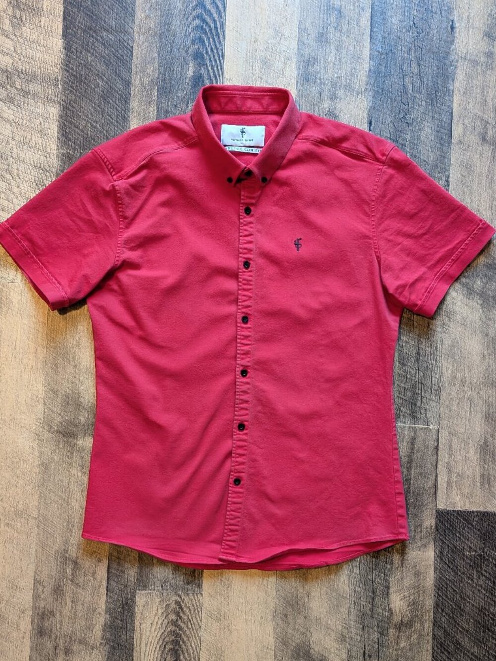 Father Sons Stretch Slim Fit Oxford Short Sleeve Shirt Red XL